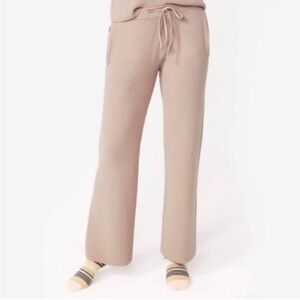 Figs Women's Tan Ribbed Knit Wide Leg Lounge Wear Pants